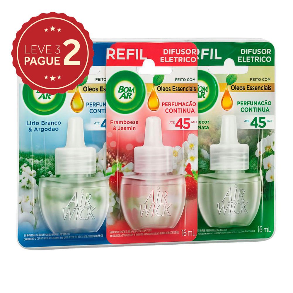 Odorizador de Ambiente Bom Ar Air Wick Refil 16ml Leve 3 Pague 2 KIT PRONTO
