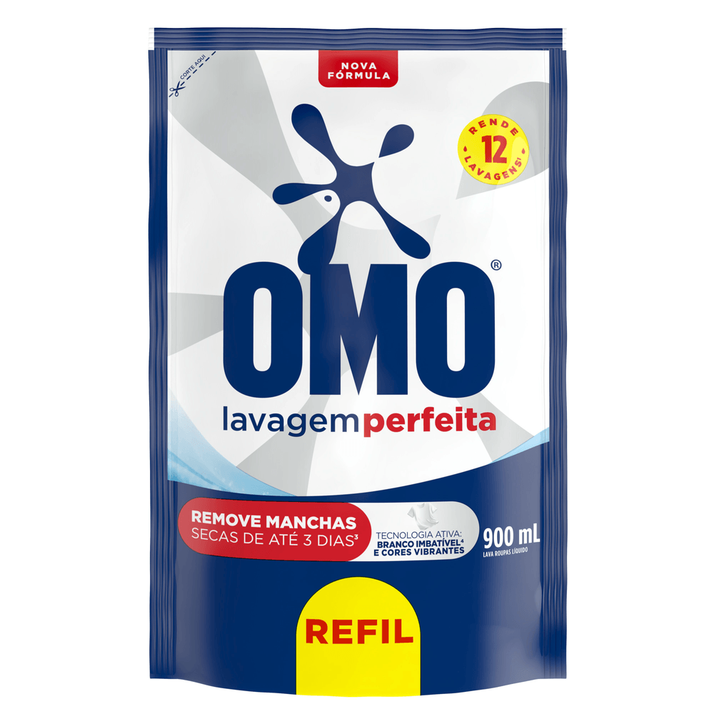 Lava-Roupas Líquido Omo Lavagem Perfeita Sachê 900ml Refil Econômico