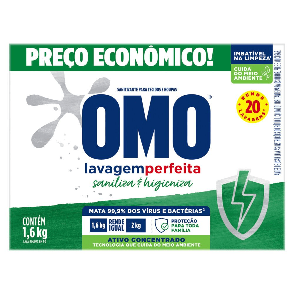 Lava-Roupas Pó Omo Lavagem Perfeita Sanitiza & Higieniza Caixa 1,6kg