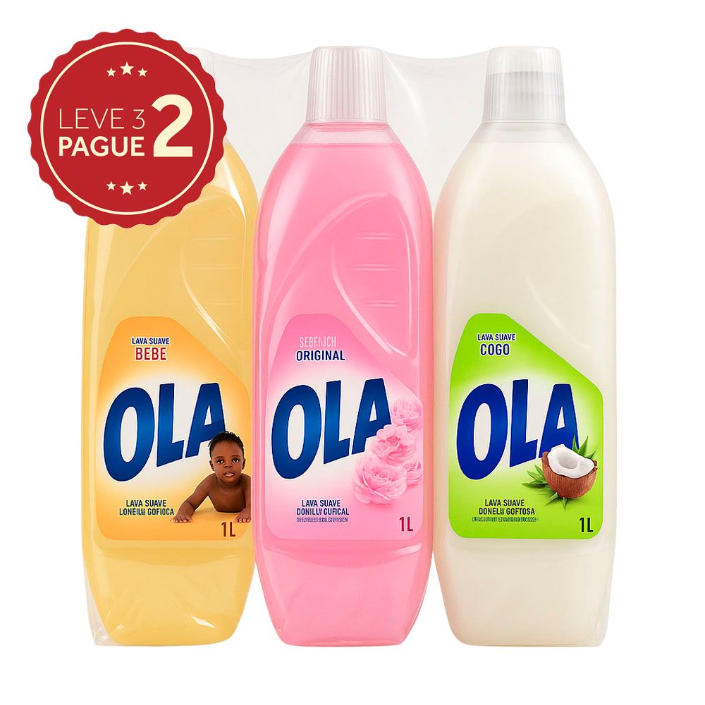 Lava Roupas Líquido Ola Tipos 1L Leve 3 Pague 2 KIT PRONTO