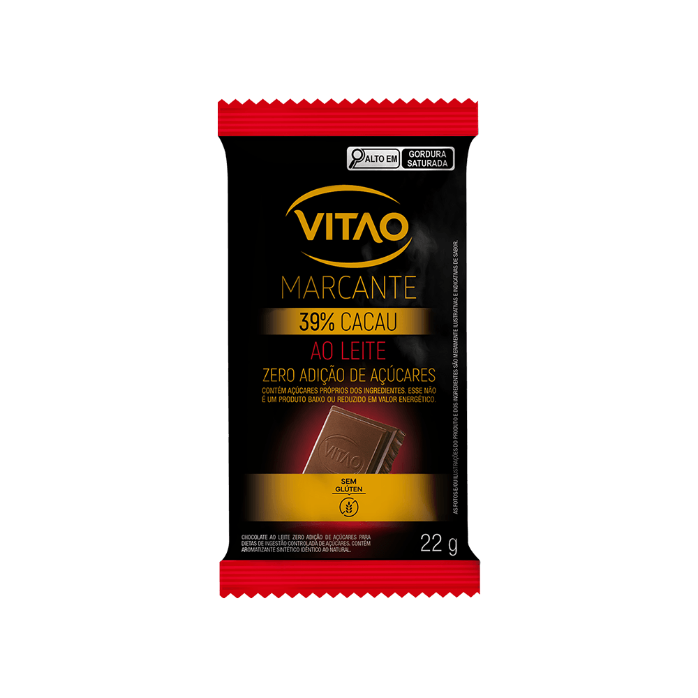 Chocolate ao Leite 39% Cacau Zero Açúcar Vitao Pacote 22g