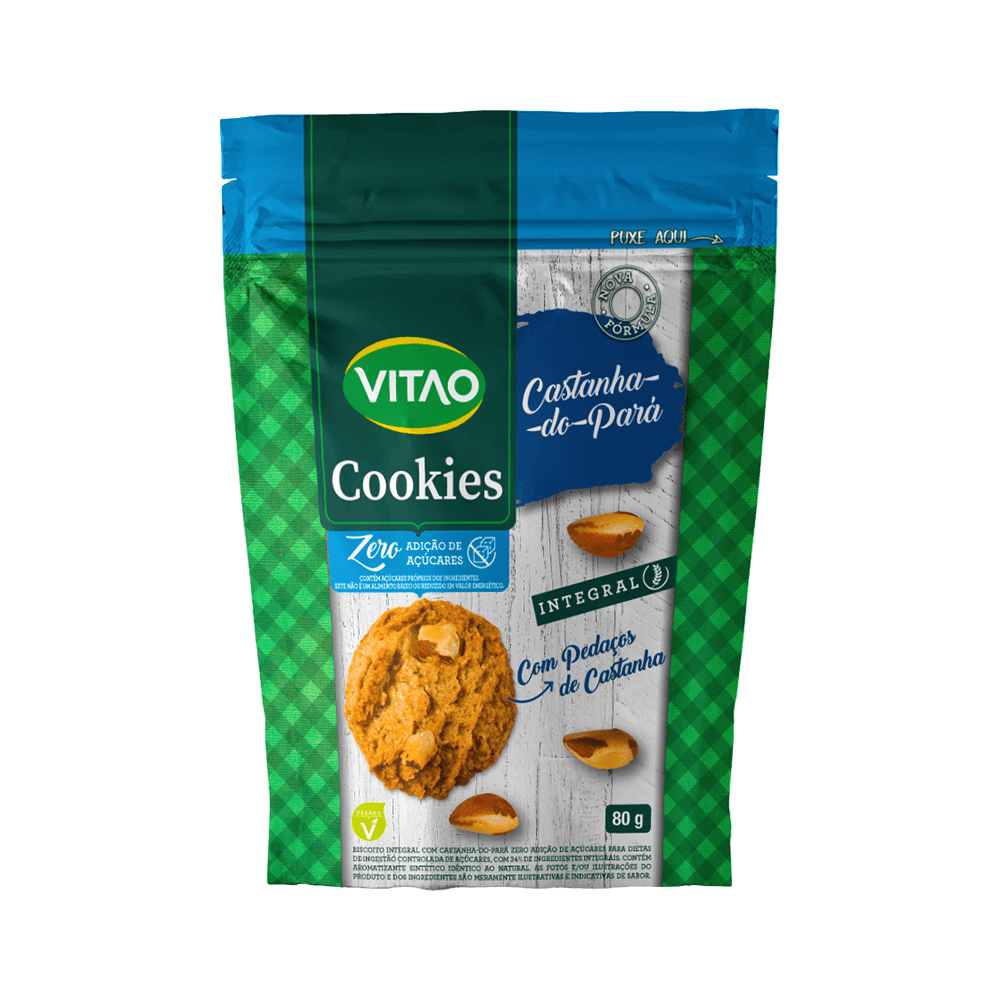 Biscoito Cookie Integral Castanha-Do-Pará Zero Açúcar Vitao Pacote 80g
