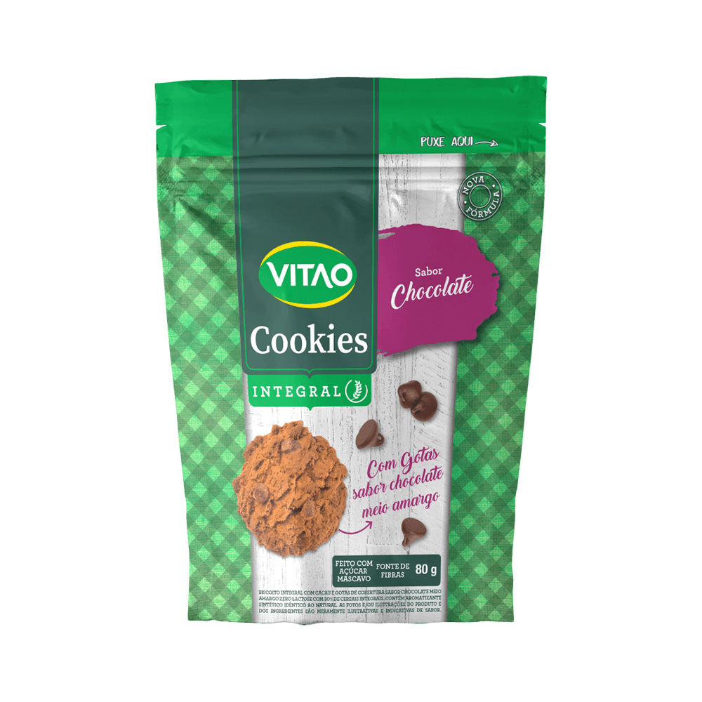 Biscoito Cookie Integral Cacau Com Gotas De Chocolate Vitao Pacote 80g