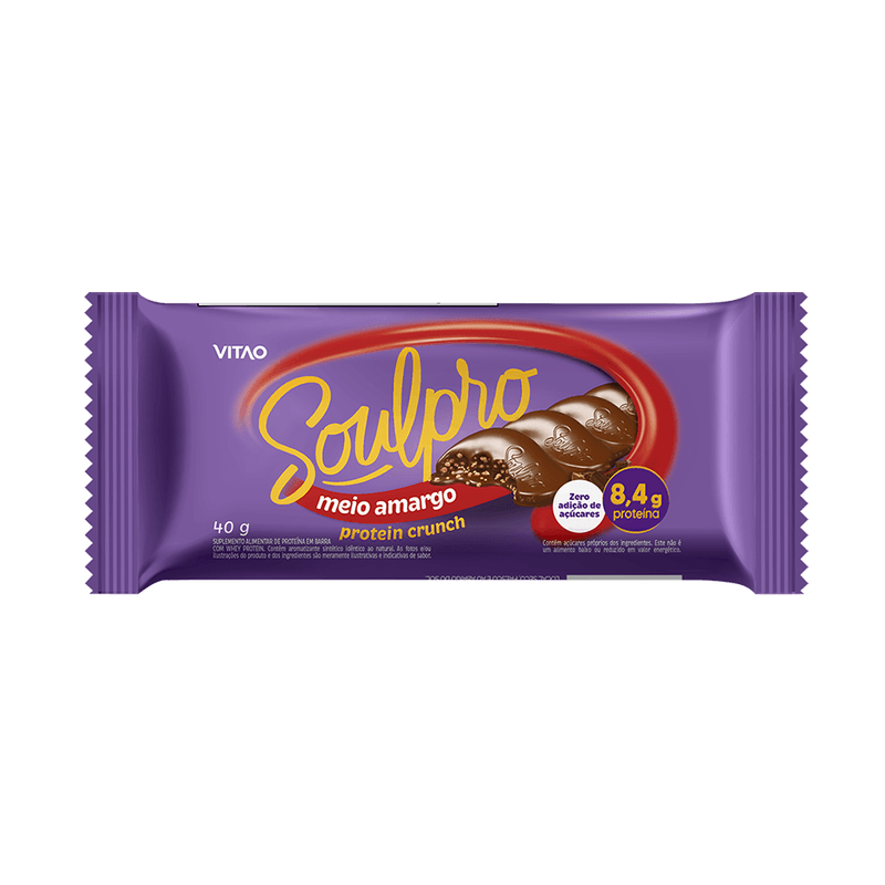 Chocolate Proteico Meio Amargo Soulpro Zero Vitao Pacote 40g