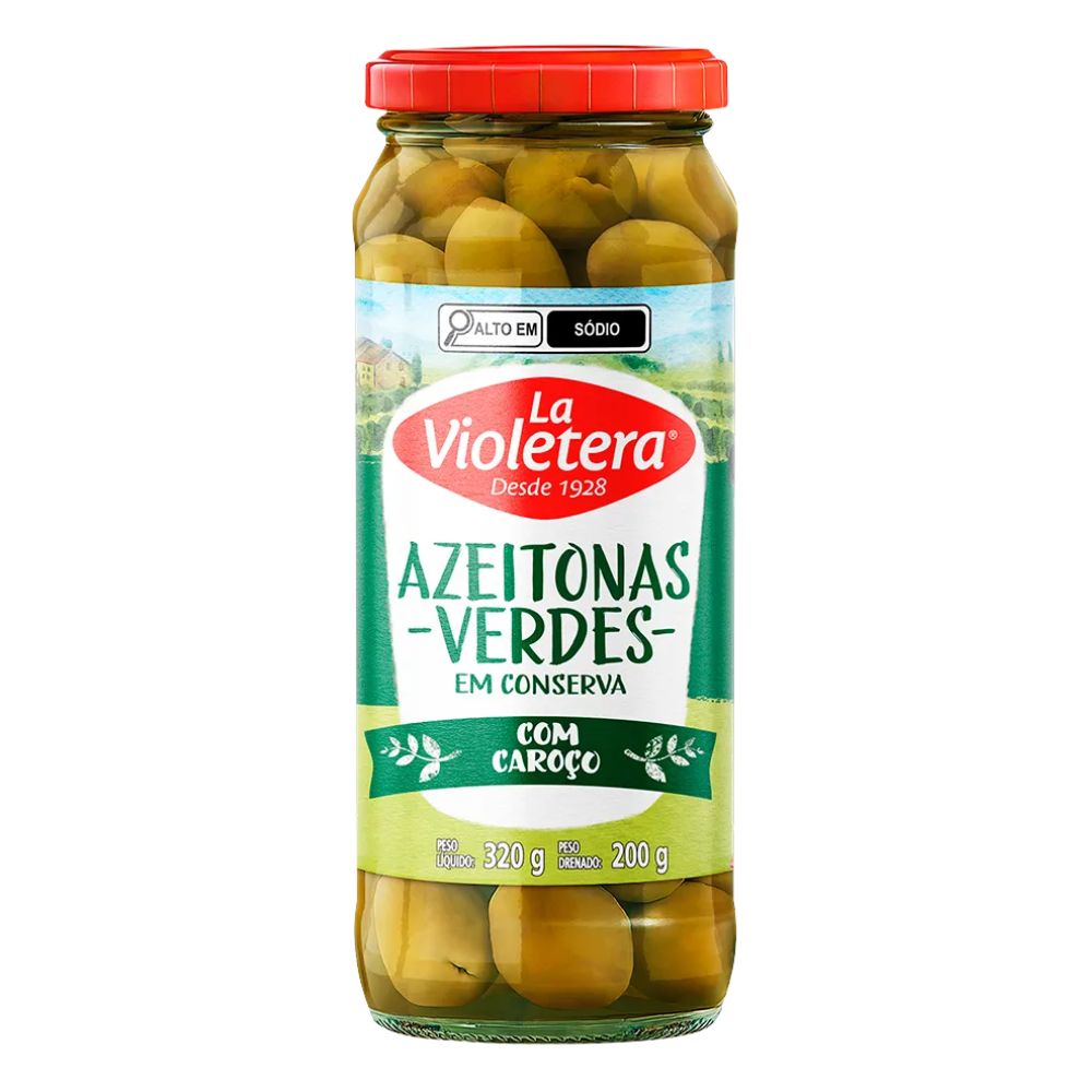 Azeitona Verde Inteira com Caroço em Conserva La Violetera Vidro 200g