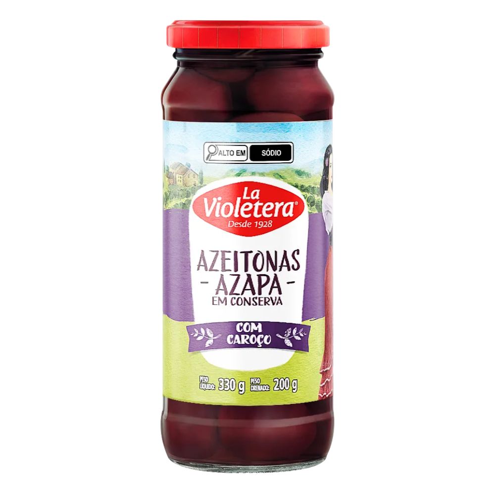 Azeitona Preta Azapa Graúda com caroço La Violetera Vidro 200g