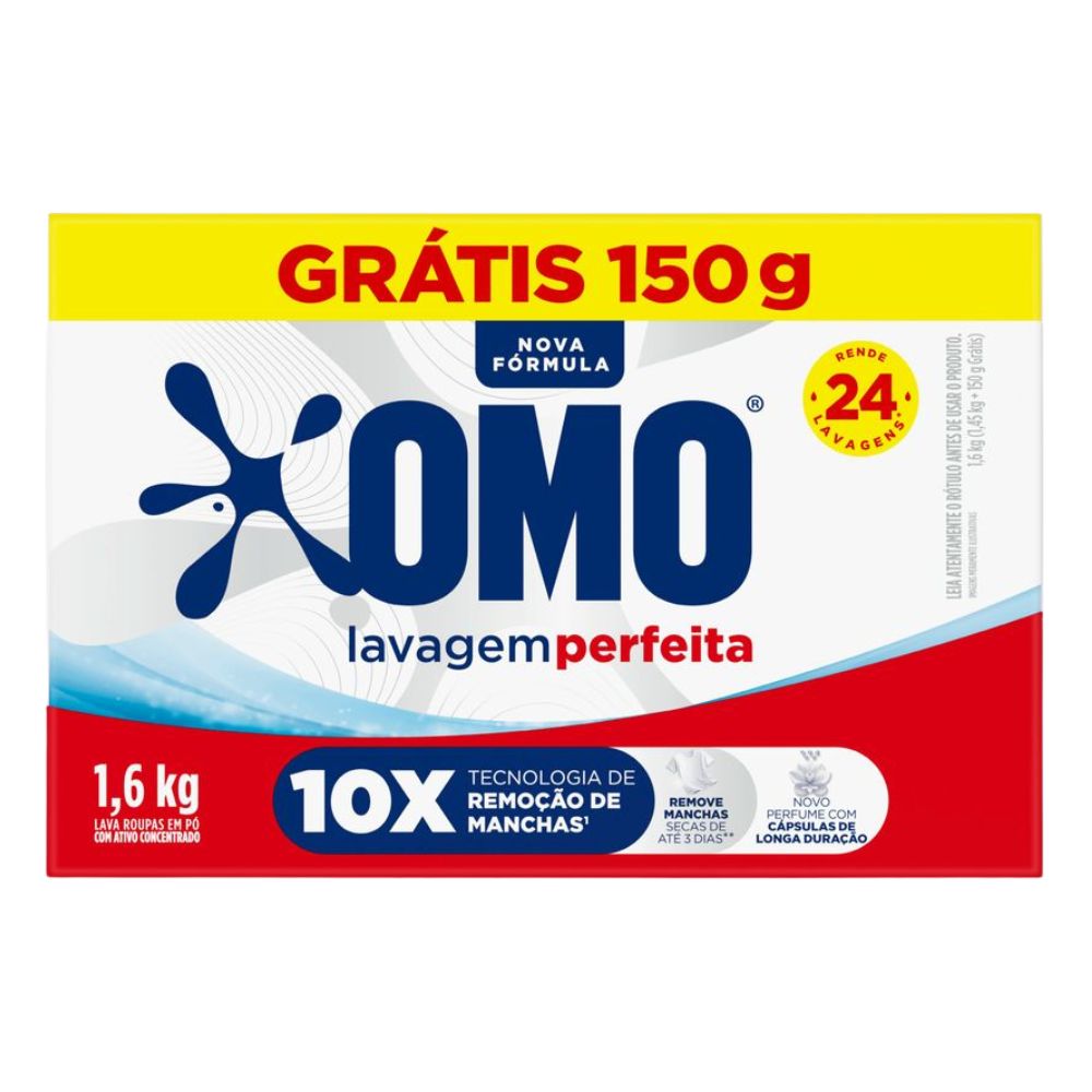 Lava-Roupas Pó Omo Lavagem Perfeita Caixa 1,6kg Grátis 150g