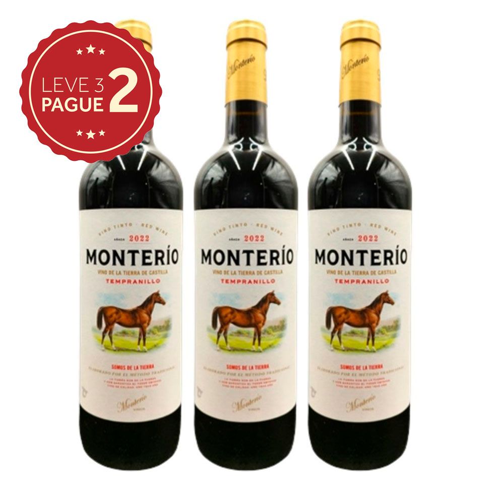 Vinho Espanhol Monterío Tempranillo Victorianas Tinto 750ml Leve 3 Pague 2 KIT PRONTO