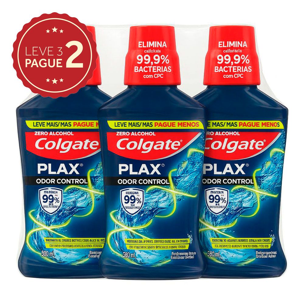 Enxaguante Bucal Sem Álcool Colgate Plax Odor Control 500ml Leve 3 Pague 2 KIT PRONTO