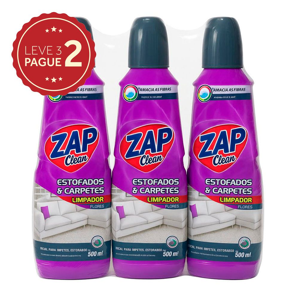 Limpa Estofados e Carpetes Líquido Flores Zap Clean Frasco 500ml Leve 3 Pague 2 KIT PRONTO