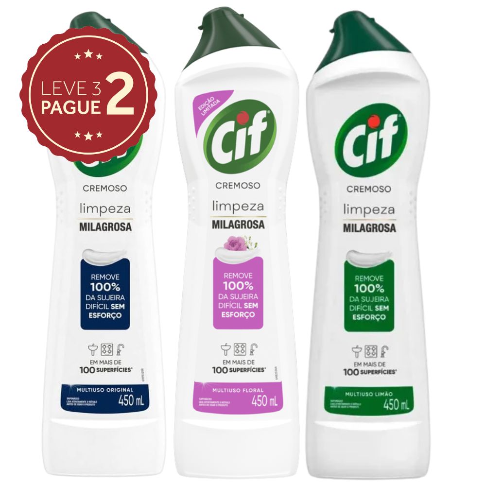 Saponáceo Cremoso Multiuso Original Cif Squeeze 450ml Leve 3 Pague 2 KIT PRONTO