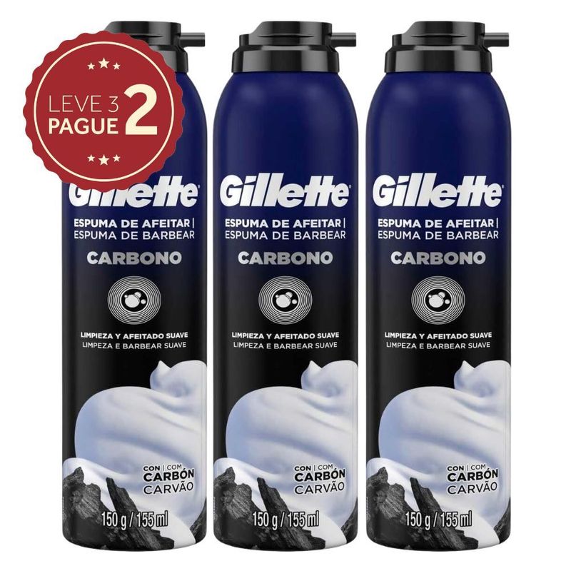 Espuma-Barbear-Gillette-Carbono-150g-Leve-3-Pague-2-KIT-PRONTO