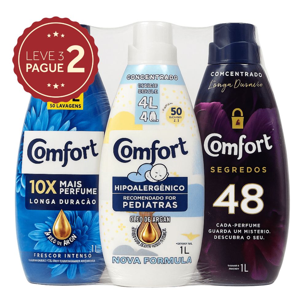 Amaciante de Roupa Concentrado Comfort 1L Leve 3 Pague 2 KIT PRONTO