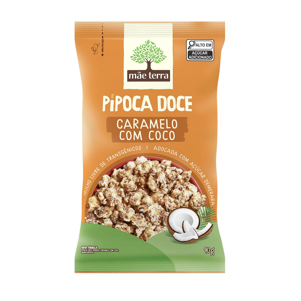 Pipoca Pronta Doce Caramelo com Coco Mãe Terra Pacote 40g