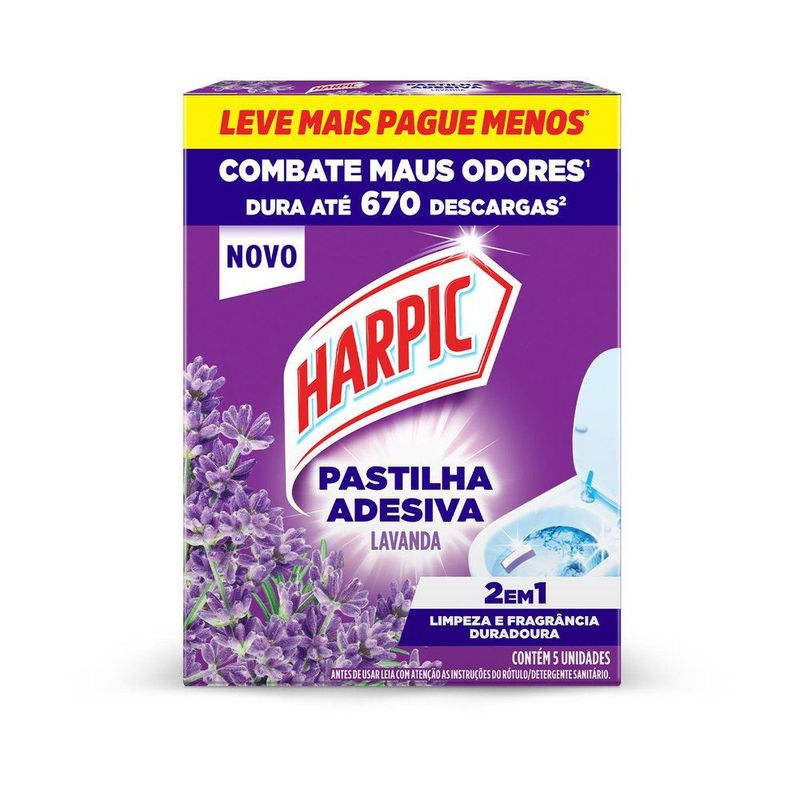 Pastilha Adesiva Sanitária Lavanda Harpic Leve 5 Pague 4 Unidades