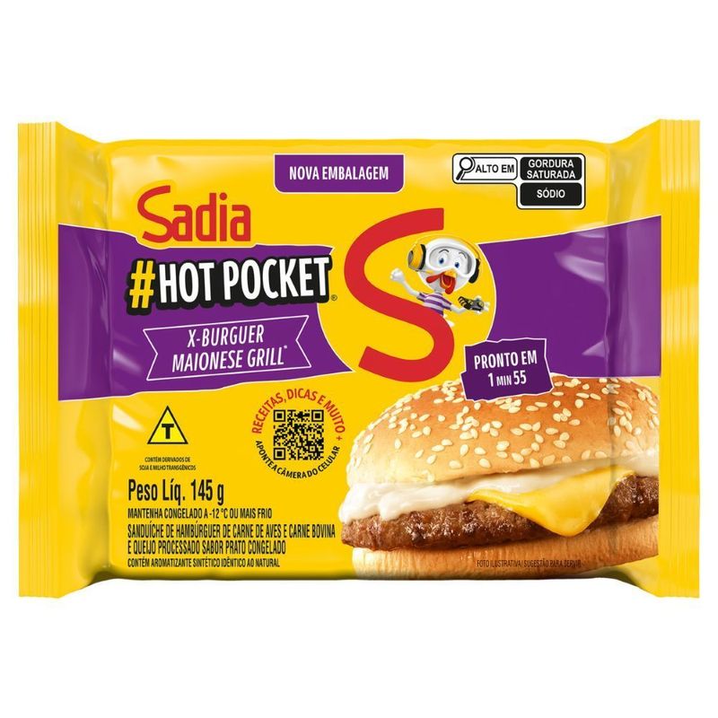 Sanduíche X-Burguer Maionese Grill Hot Pocket Congelado Sadia 145g