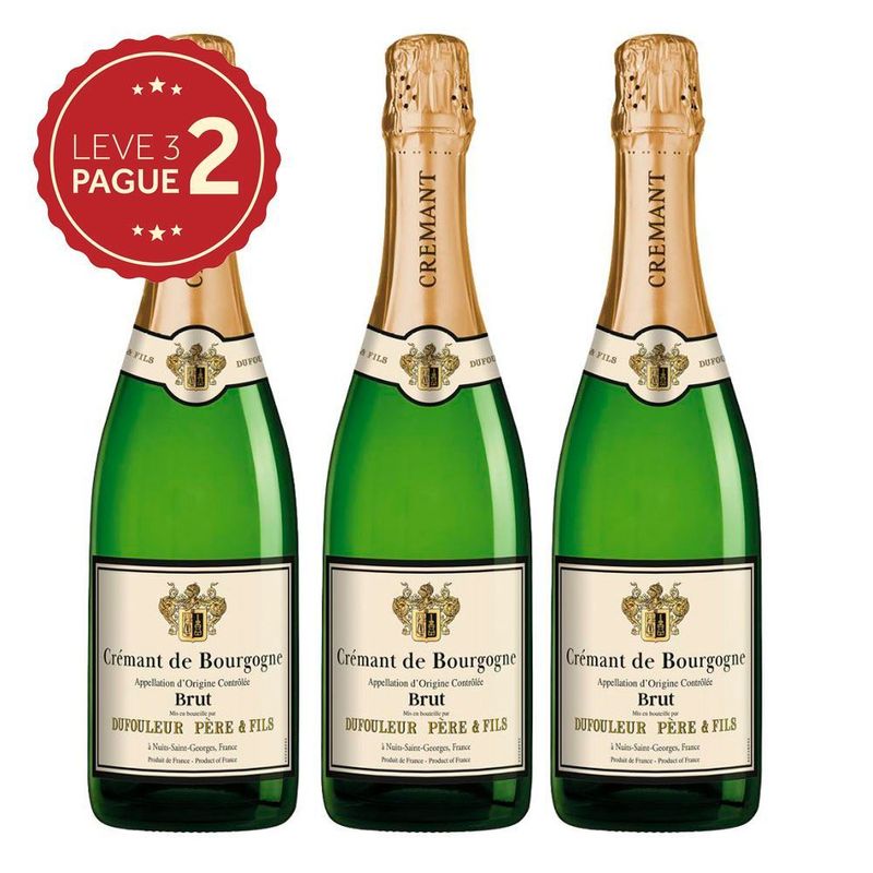 Espumante Francês Cremant Brut Dufouleur Kit 3 Garrafas 750ml Leve 3 Pague 2