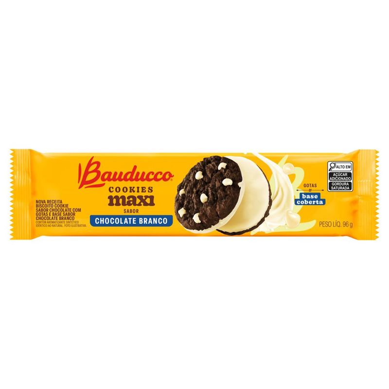 Biscoito Cookie Chocolate com Gotas e Cobertura Chocolate Branco Bauducco Maxi Pacote 96g