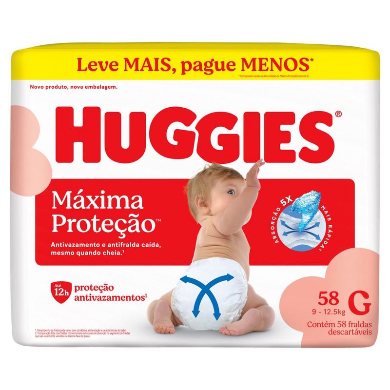 Fralda Huggies Máxima Proteção G 58 Unidades