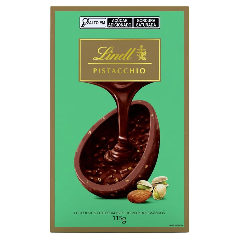 Ovo de Páscoa ao Leite com Pistache Salgado e Amêndoa Lindt Pistacchio Caixa 115g
