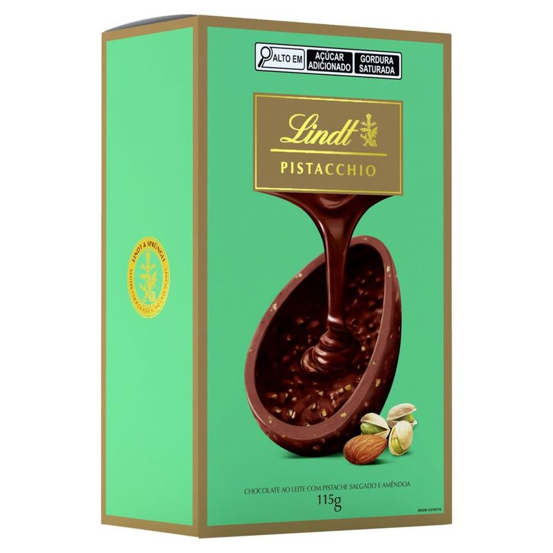 Ovo de Páscoa ao Leite com Pistache Salgado e Amêndoa Lindt Pistacchio Caixa 115g