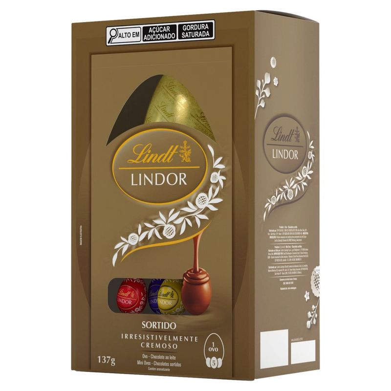Ovo de Páscoa ao Leite com Miniovos Chocolate Sortido Lindt Lindor Caixa 137g