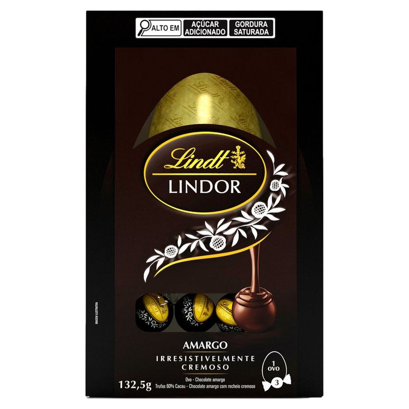 Ovo de Páscoa Amargo com Trufas 60% Cacau Chocolate Cremoso Lindt Lindor Caixa 132,5g