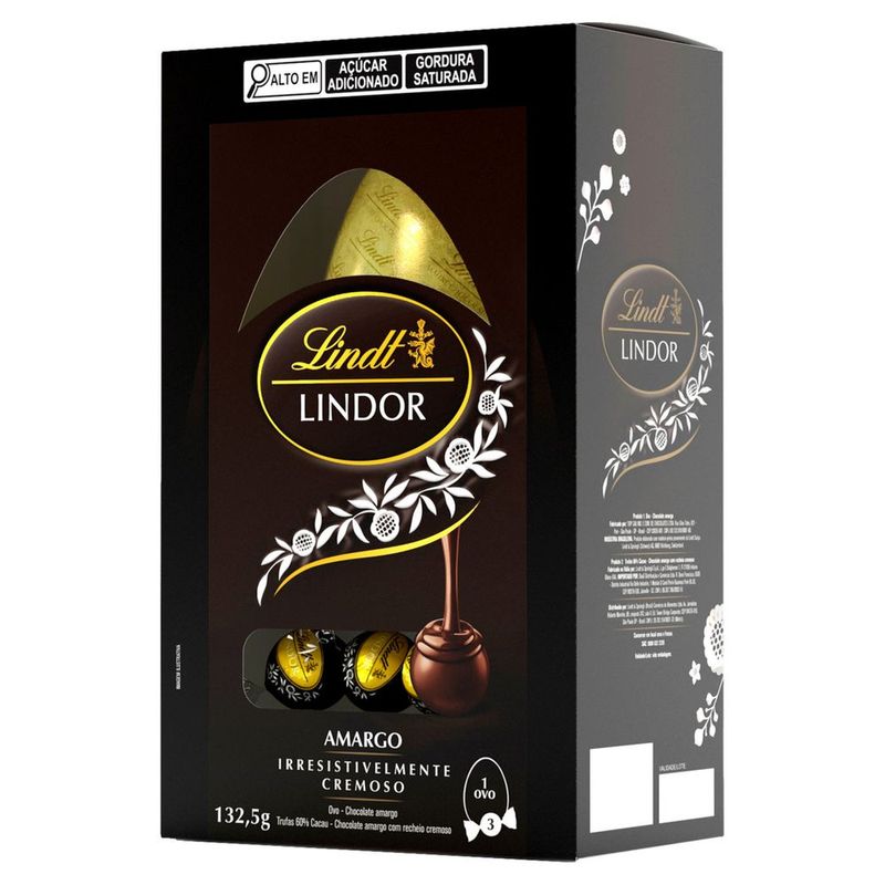 Ovo de Páscoa Amargo com Trufas 60% Cacau Chocolate Cremoso Lindt Lindor Caixa 132,5g