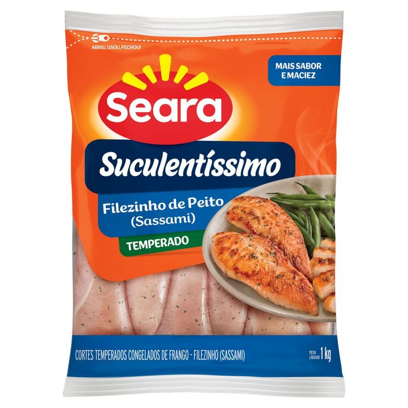 Filezinho de Peito de Frango Congelado Temperado sem Osso Seara Suculentíssimo 1kg
