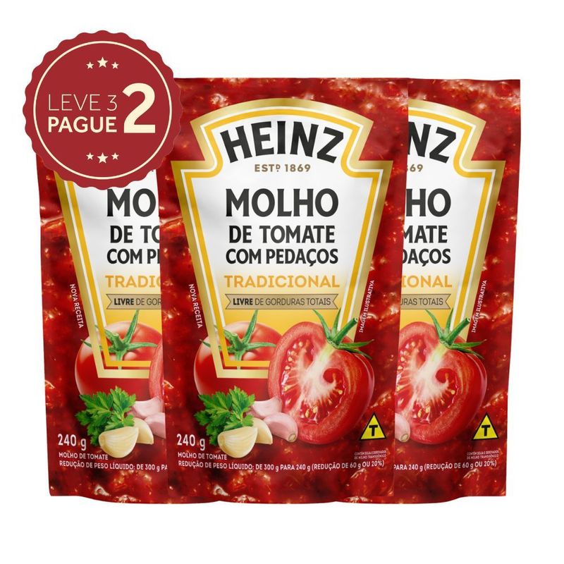 Molho de Tomate Tradicional Heinz Sachê 240g Leve 3 Pague 2 KIT PRONTO