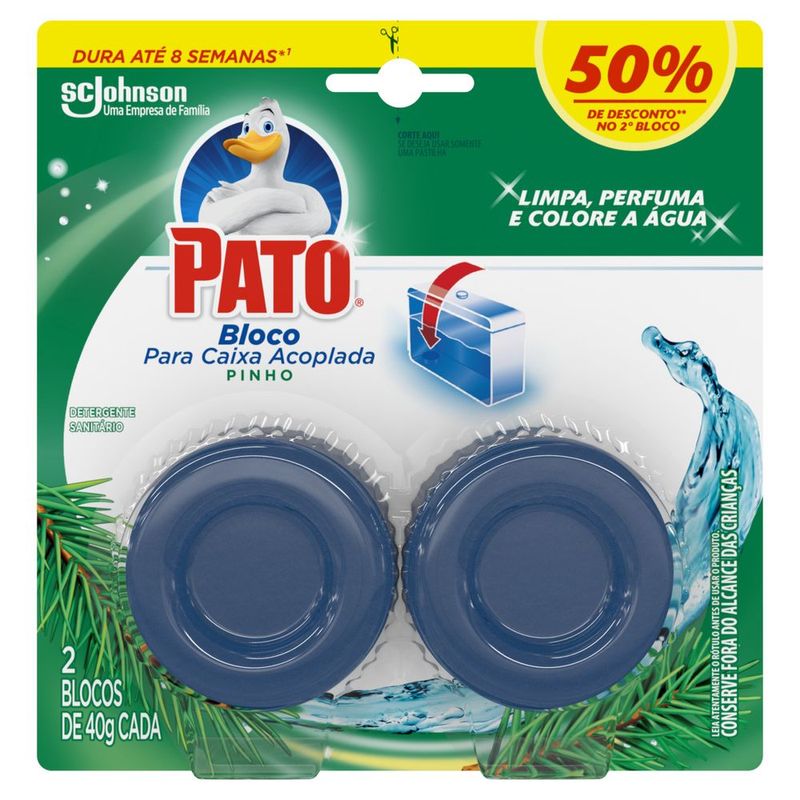 Detergente Sanitário Bloco Pinho para Caixa Acoplada Pato 2 Unidades 40g 50% de desconto na segunda unidade