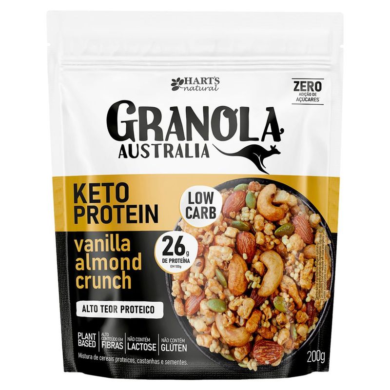 Granola Keto Protein Low Carb Vanilla Almond Crunch sem Glúten Hart's Natural Australia Pouch 200g