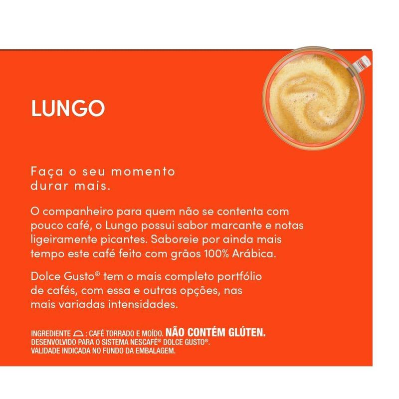 Café em Cápsula Torrado e Moído Lungo Nescafé Dolce Gusto Caixa 70g 10 Unidades