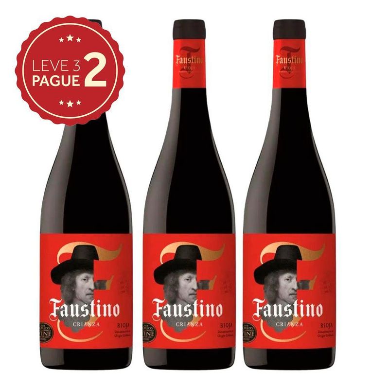 Vinho Espanhol Rioja Crianza Faustino 750ml Leve 3 Pague 2 KIT PRONTO