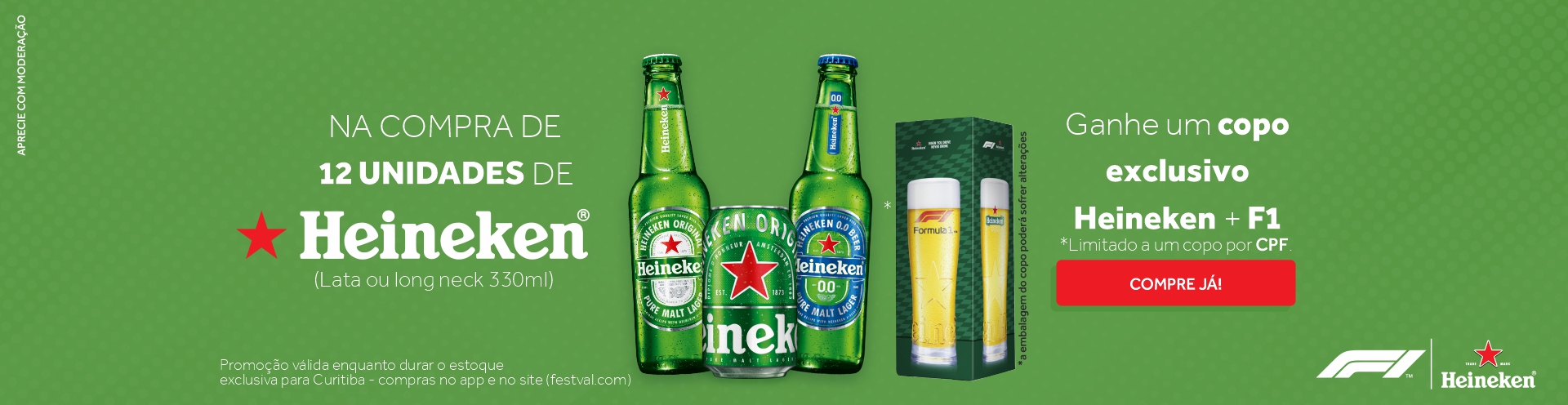 Na compra de 12 Heineken ganhe um copo colecionável - Heineken + F1